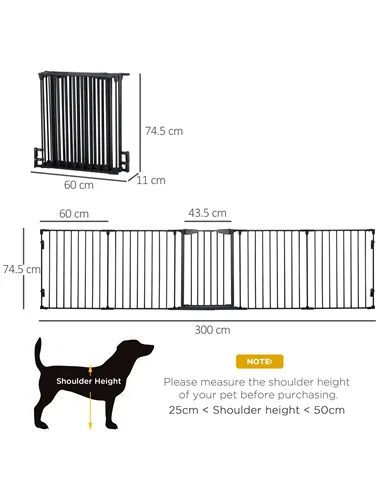 PawHut 5 Panels Pet Playpen Metal Fence w/ Walk Through Door - Black