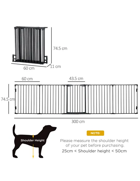 PawHut 5 Panels Pet Playpen Metal Fence w/ Walk Through Door - Black