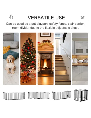 PawHut 5 Panels Pet Playpen Metal Fence w/ Walk Through Door - Black