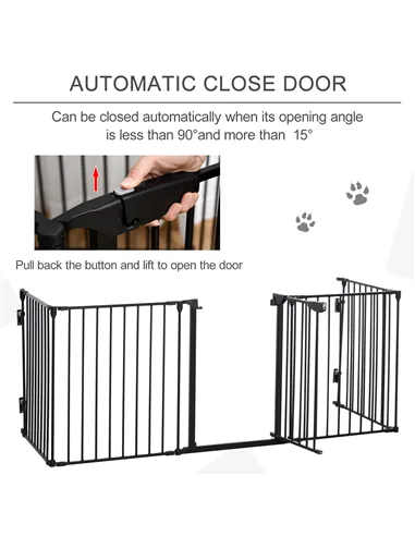 PawHut 5 Panels Pet Playpen Metal Fence w/ Walk Through Door - Black
