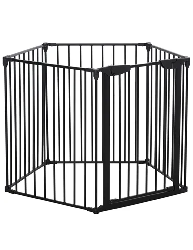 PawHut 5 Panels Pet Playpen Metal Fence w/ Walk Through Door - Black