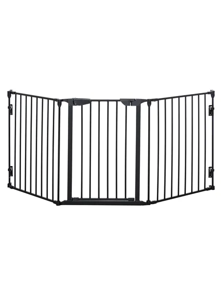 PawHut Pet Safety Gate, 3 Panels Playpen Fireplace, Foldable Metal Fence, Stair Barrier, Room Divider, Fire Guard w/ Automatic C