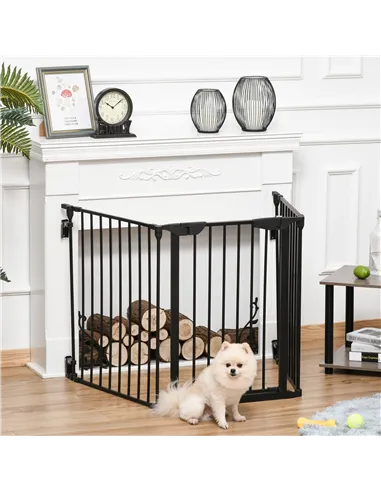 PawHut Pet Safety Gate, 3 Panels Playpen Fireplace, Foldable Metal Fence, Stair Barrier, Room Divider, Fire Guard w/ Automatic C