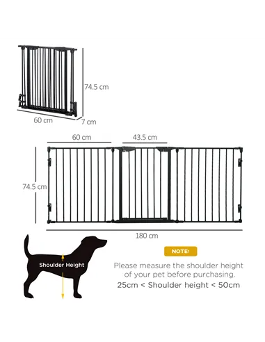 PawHut Pet Safety Gate, 3 Panels Playpen Fireplace, Foldable Metal Fence, Stair Barrier, Room Divider, Fire Guard w/ Automatic C