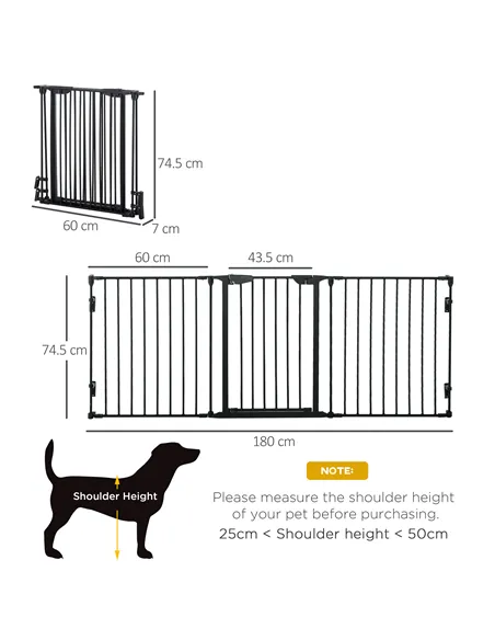 PawHut Pet Safety Gate, 3 Panels Playpen Fireplace, Foldable Metal Fence, Stair Barrier, Room Divider, Fire Guard w/ Automatic C