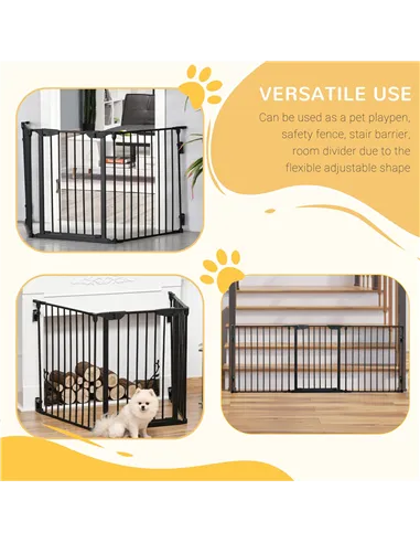 PawHut Pet Safety Gate, 3 Panels Playpen Fireplace, Foldable Metal Fence, Stair Barrier, Room Divider, Fire Guard w/ Automatic C