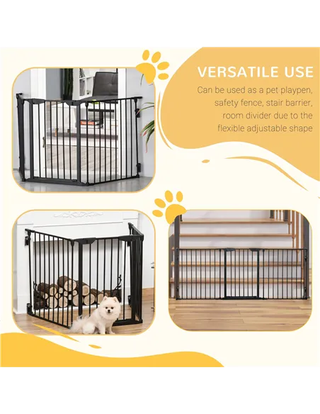 PawHut Pet Safety Gate, 3 Panels Playpen Fireplace, Foldable Metal Fence, Stair Barrier, Room Divider, Fire Guard w/ Automatic C