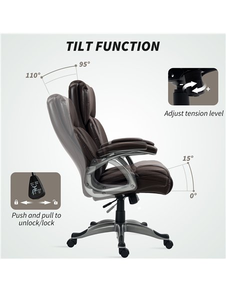 HOMCOM 49.5-59cm Faux Leather Office Chair - Brown