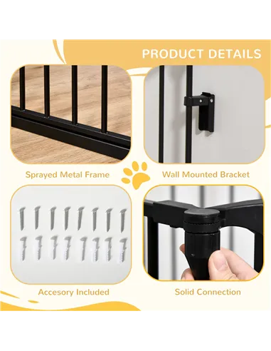 PawHut Pet Safety Gate, 3 Panels Playpen Fireplace, Foldable Metal Fence, Stair Barrier, Room Divider, Fire Guard w/ Automatic C