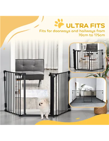 PawHut Pet Safety Gate, 3 Panels Playpen Fireplace, Foldable Metal Fence, Stair Barrier, Room Divider, Fire Guard w/ Automatic C