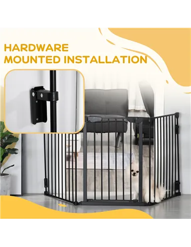 PawHut Pet Safety Gate, 3 Panels Playpen Fireplace, Foldable Metal Fence, Stair Barrier, Room Divider, Fire Guard w/ Automatic C