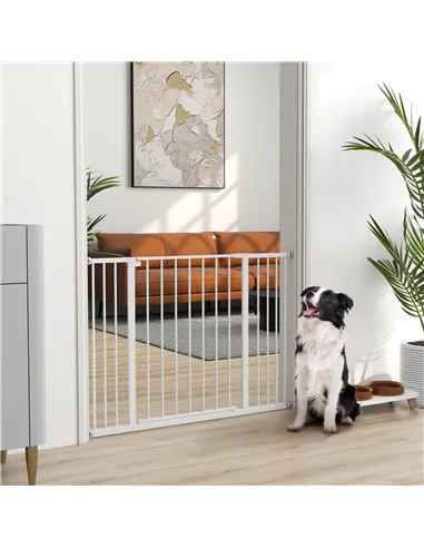 PawHut Dog Gate Pet Safety Gate Stair Barrier Pressure Fit Adjustable 76-82/86-97/101-107 cm, White