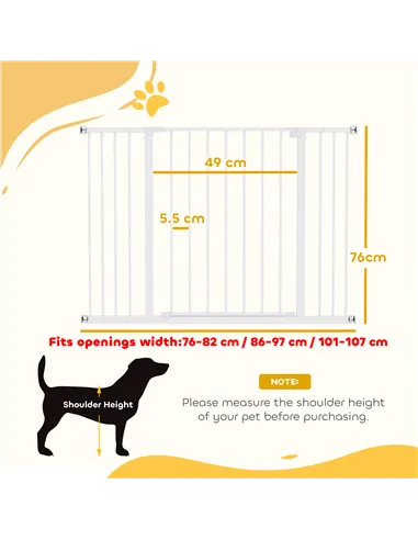 PawHut Dog Gate Pet Safety Gate Stair Barrier Pressure Fit Adjustable 76-82/86-97/101-107 cm, White