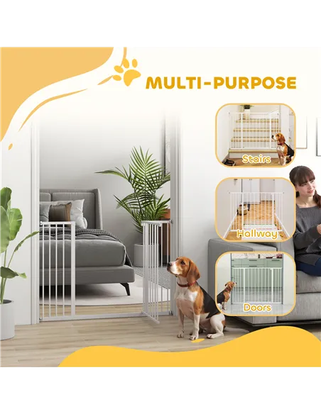 PawHut Dog Gate Pet Safety Gate Stair Barrier Pressure Fit Adjustable 76-82/86-97/101-107 cm, White