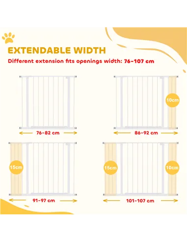 PawHut Dog Gate Pet Safety Gate Stair Barrier Pressure Fit Adjustable 76-82/86-97/101-107 cm, White
