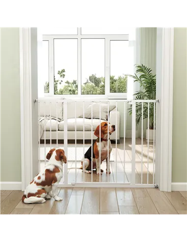 PawHut Dog Gate Pet Safety Gate Stair Barrier Pressure Fit Adjustable 76-82/86-97/101-107 cm, White