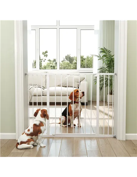 PawHut Dog Gate Pet Safety Gate Stair Barrier Pressure Fit Adjustable 76-82/86-97/101-107 cm, White