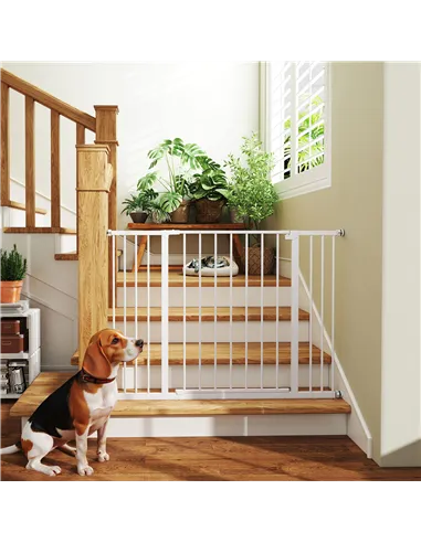 PawHut Dog Gate Pet Safety Gate Stair Barrier Pressure Fit Adjustable 76-82/86-97/101-107 cm, White
