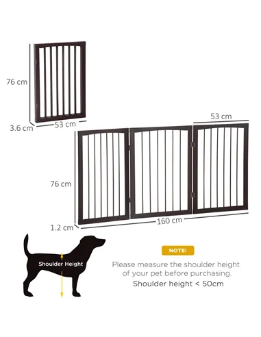 PawHut 3 Panel Stair Gate Foldable Dog Door Gate Indoor Free Standing Safety Gate Pet Barrier 76cm Height