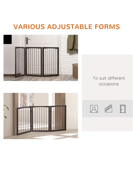 PawHut 3 Panel Stair Gate Foldable Dog Door Gate Indoor Free Standing Safety Gate Pet Barrier 76cm Height