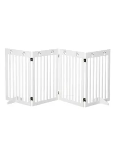 PawHut Wooden Pet Gate Foldable Freestanding Dog Safety Barrier w/ Support Feet
