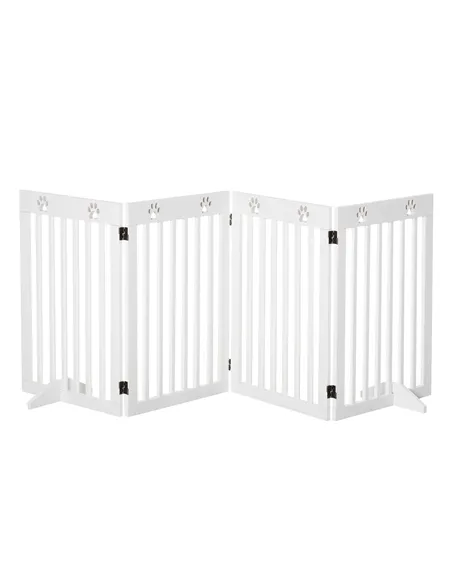 PawHut Wooden Pet Gate Foldable Freestanding Dog Safety Barrier w/ Support Feet