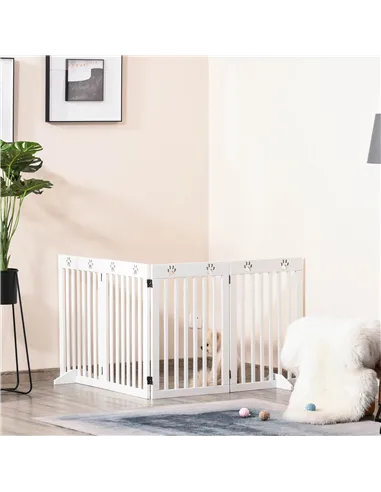 PawHut Wooden Pet Gate Foldable Freestanding Dog Safety Barrier w/ Support Feet