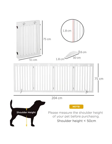 PawHut Wooden Pet Gate Foldable Freestanding Dog Safety Barrier w/ Support Feet