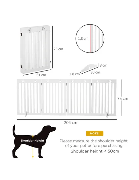 PawHut Wooden Pet Gate Foldable Freestanding Dog Safety Barrier w/ Support Feet