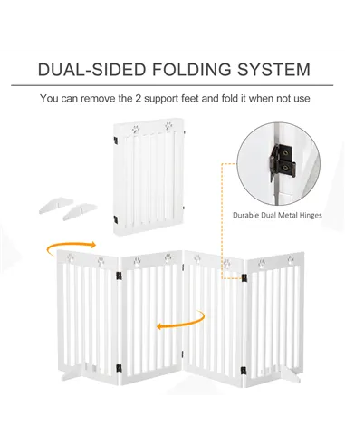 PawHut Wooden Pet Gate Foldable Freestanding Dog Safety Barrier w/ Support Feet