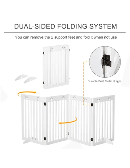 PawHut Wooden Pet Gate Foldable Freestanding Dog Safety Barrier w/ Support Feet