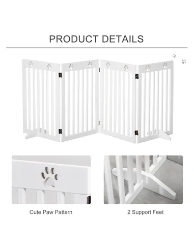 PawHut Wooden Pet Gate Foldable Freestanding Dog Safety Barrier w/ Support Feet