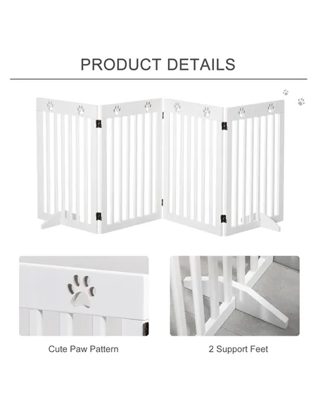 PawHut Wooden Pet Gate Foldable Freestanding Dog Safety Barrier w/ Support Feet