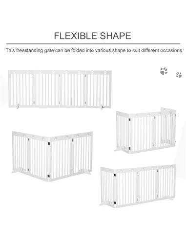 PawHut Wooden Pet Gate Foldable Freestanding Dog Safety Barrier w/ Support Feet