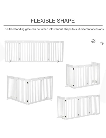 PawHut Wooden Pet Gate Foldable Freestanding Dog Safety Barrier w/ Support Feet