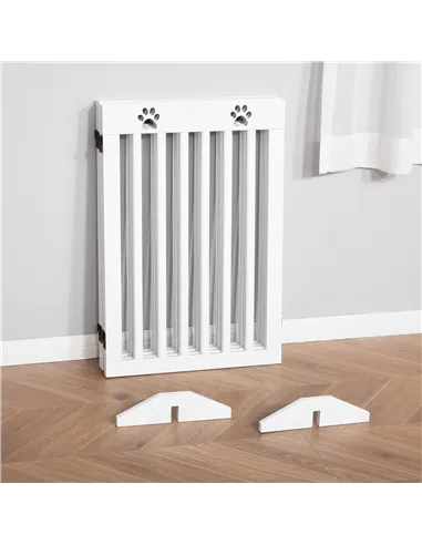 PawHut Wooden Pet Gate Foldable Freestanding Dog Safety Barrier w/ Support Feet