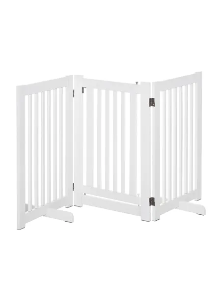 PawHutPet Gates MDF Freestanding Expandable Dog Gate Wood Doorway Pet Barrier Fence w/ Latched Door White