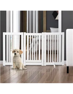 PawHutPet Gates MDF Freestanding Expandable Dog Gate Wood Doorway Pet Barrier Fence w/ Latched Door White 2