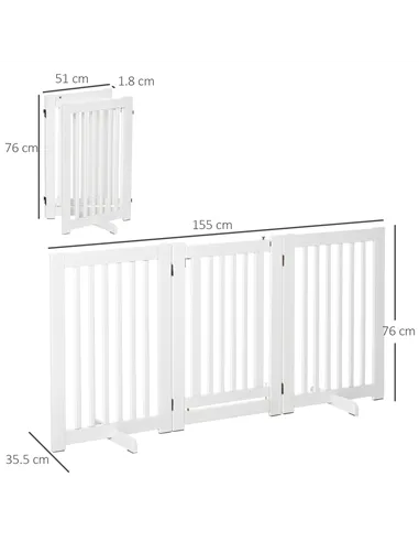 PawHutPet Gates MDF Freestanding Expandable Dog Gate Wood Doorway Pet Barrier Fence w/ Latched Door White
