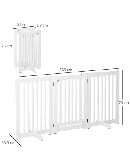 PawHutPet Gates MDF Freestanding Expandable Dog Gate Wood Doorway Pet Barrier Fence w/ Latched Door White