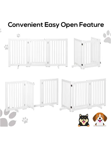 PawHutPet Gates MDF Freestanding Expandable Dog Gate Wood Doorway Pet Barrier Fence w/ Latched Door White