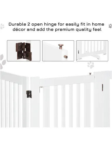 PawHutPet Gates MDF Freestanding Expandable Dog Gate Wood Doorway Pet Barrier Fence w/ Latched Door White