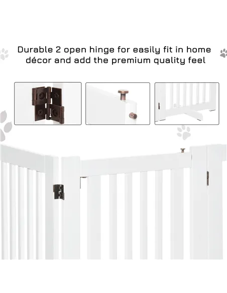 PawHutPet Gates MDF Freestanding Expandable Dog Gate Wood Doorway Pet Barrier Fence w/ Latched Door White