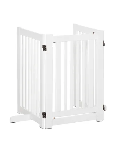 PawHutPet Gates MDF Freestanding Expandable Dog Gate Wood Doorway Pet Barrier Fence w/ Latched Door White