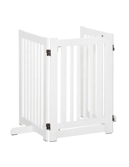 PawHutPet Gates MDF Freestanding Expandable Dog Gate Wood Doorway Pet Barrier Fence w/ Latched Door White