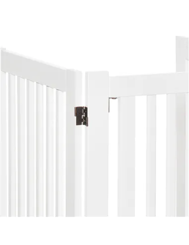 PawHutPet Gates MDF Freestanding Expandable Dog Gate Wood Doorway Pet Barrier Fence w/ Latched Door White
