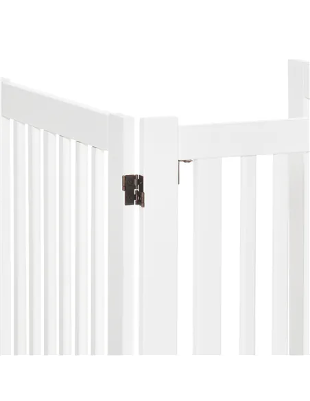 PawHutPet Gates MDF Freestanding Expandable Dog Gate Wood Doorway Pet Barrier Fence w/ Latched Door White