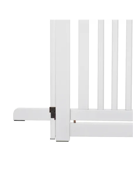 PawHutPet Gates MDF Freestanding Expandable Dog Gate Wood Doorway Pet Barrier Fence w/ Latched Door White