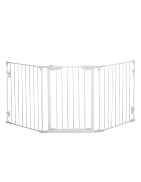 PawHut Pet Safety Gate, 3 Panels Playpen Fireplace, Foldable Metal Fence, Stair Barrier, Room Divider, Fire Guard w/ Automatic C