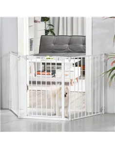 PawHut Pet Safety Gate, 3 Panels Playpen Fireplace, Foldable Metal Fence, Stair Barrier, Room Divider, Fire Guard w/ Automatic C 2